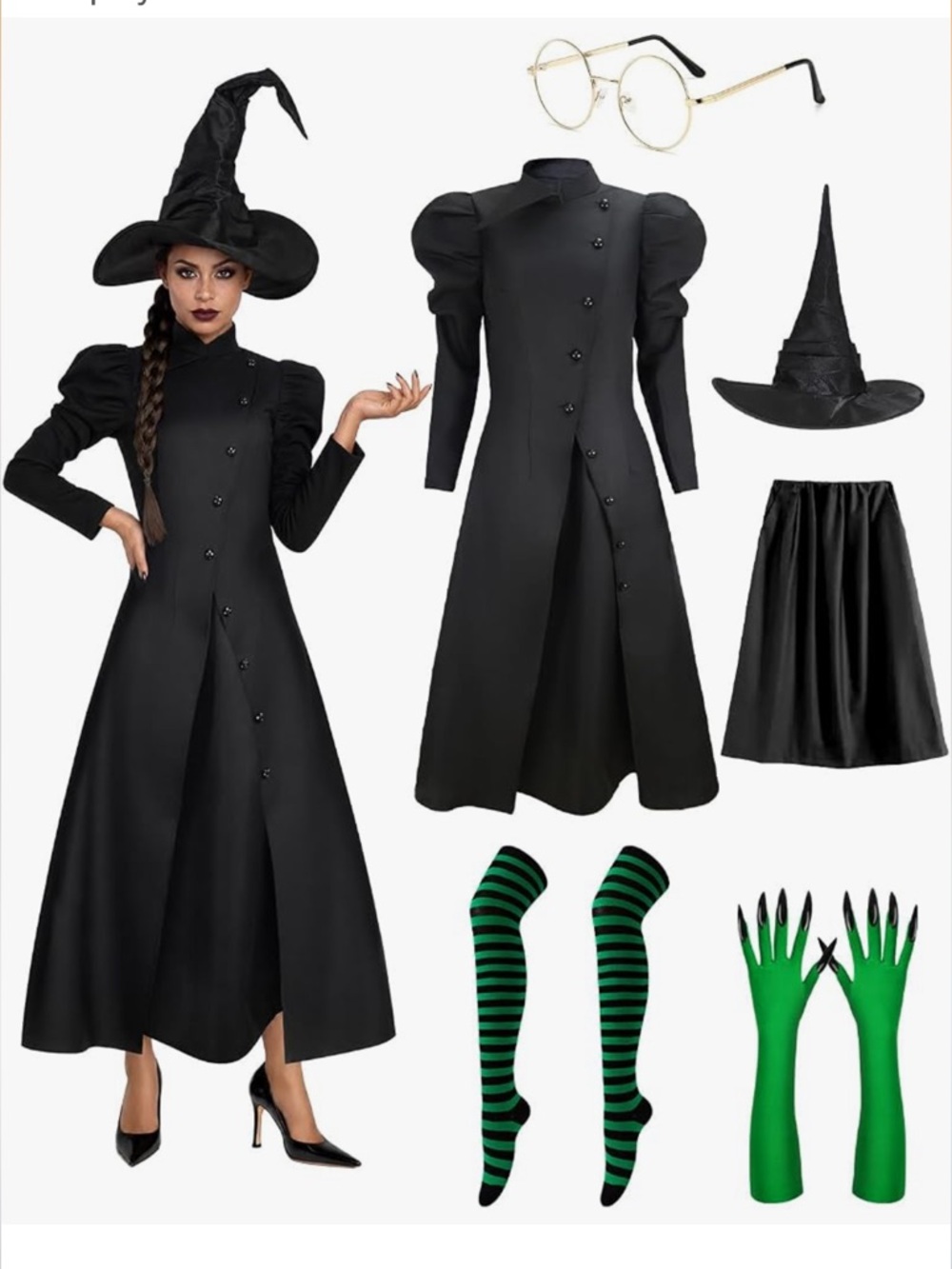Witch Costume Women’s 3XL Outfit Set Halloween Black Green New